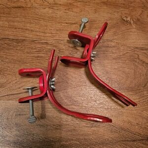 Vintage Red Fishing Rod Holders Adjustable Clamp On For Boat Canoe Pier Lot Of 2